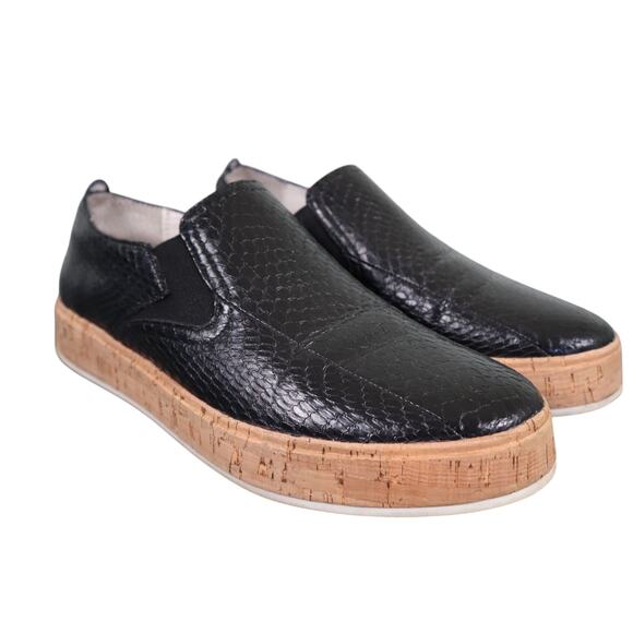 Franco Sarto Womens Daine Slip On Cork Platform Sneaker Size 8 Black Leather - Picture 1 of 10